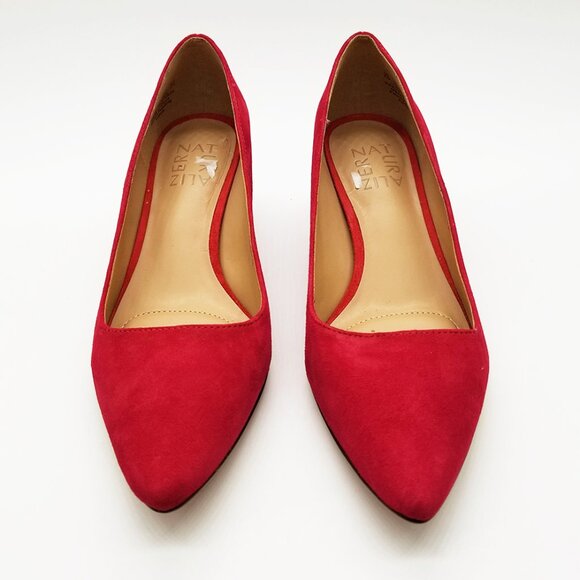 Naturalizer Pippa Suede Pumps 6.5M Red Pointy Toe Kitten Heel Comfort Cushion - Picture 2 of 16